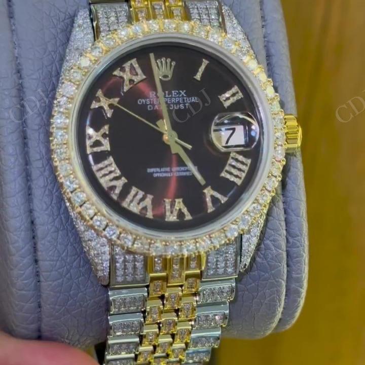 Rolex Black Dial Bust Down watch Luxury Hand set hip hop jewelry CustomDiamJewel   