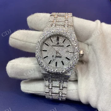 Customized Luxurious Hip Hop HPHT Diamond Swiss Automatic Function Unisex Watch  customdiamjewel   