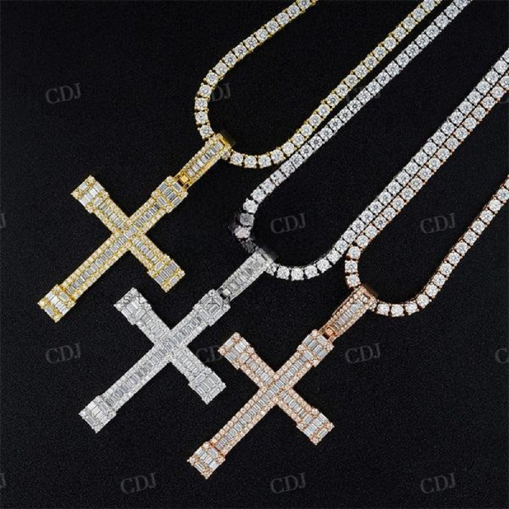 Hip Hop Iced Out Baguette Diamond Cross Pendant  customdiamjewel   