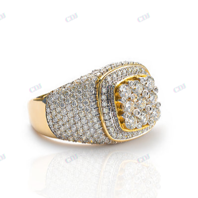 Solid Yellow Gold Plated Diamond Set Mens Ring hip hop jewelry CustomDiamJewel