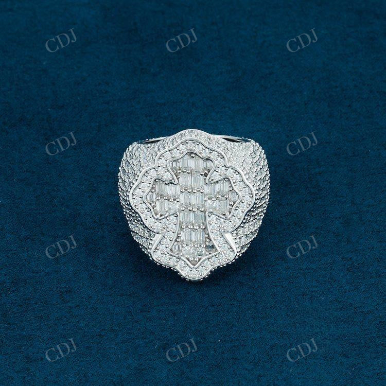 White Gold Cross Shaped Hip Hop Ring hip hop jewelry customdiamjewel   