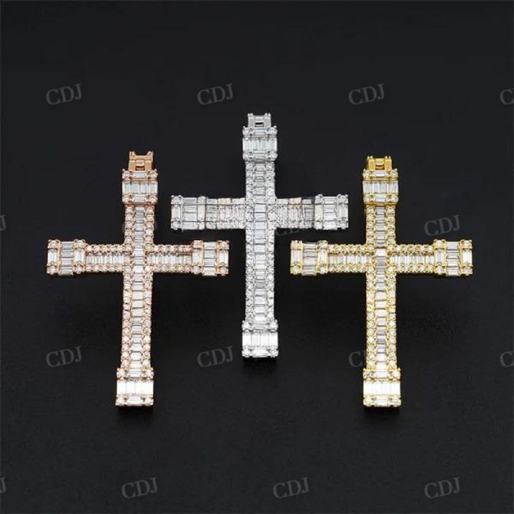 Hip Hop Iced Out Baguette Diamond Cross Pendant  customdiamjewel   