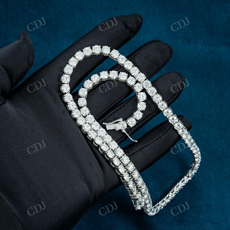 Round Cut Diamond White Gold Tennis Chain hip hop jewelry customdiamjewel   