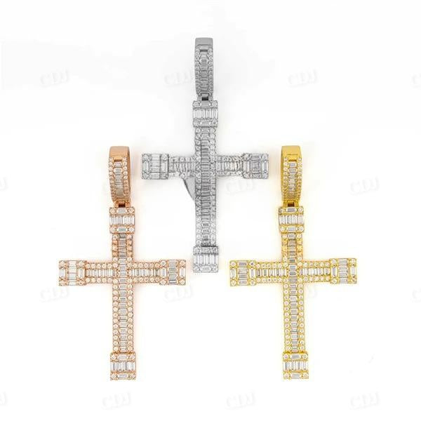 Hip Hop Iced Out Baguette Diamond Cross Pendant  customdiamjewel   