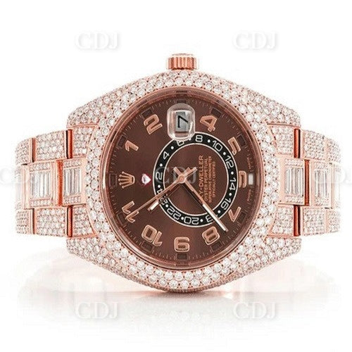 43MM Iced Out Rose Gold Plated Mechanical Automatic Wristwatch Full Shiny Round Diamond Brown Dial Luxury Designer Watch for Men  customdiamjewel   