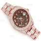 43MM Iced Out Rose Gold Plated Mechanical Automatic Wristwatch Full Shiny Round Diamond Brown Dial Luxury Designer Watch for Men  customdiamjewel   