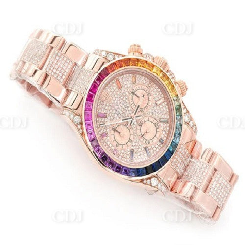 Rainbow Diamond Watch High Quality Watch Manufacturer Custom Handmade Luxury iced out Natural Diamond Stainless Steel Watch  customdiamjewel   