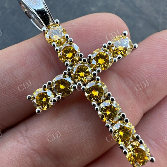 Yellow Canary Moissanite Cross Iced Hip Hop Pendant  customdiamjewel   