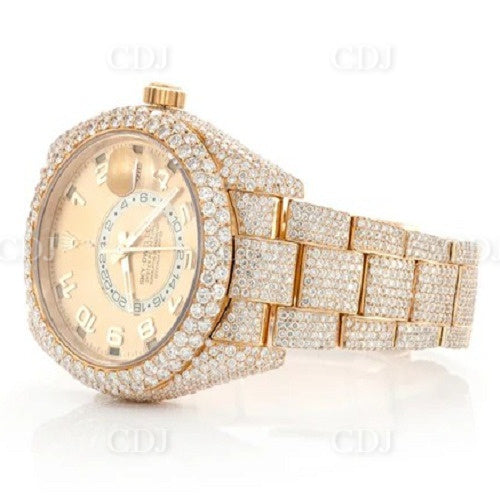 Custom Luxury Gold Stainless Steel Natural Diamond Watch Jewelry Wholesaler From India Hot Sale Design Mechanical Diamond Watch  customdiamjewel   