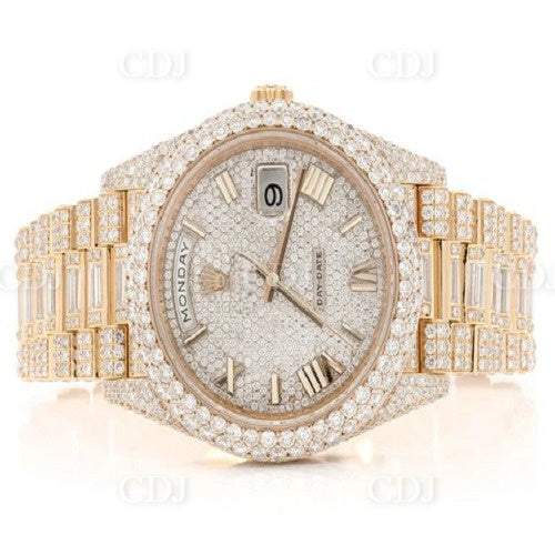 19.49CTW Yellow Gold Pelted Custom Rolex Fully Diamond Watch  customdiamjewel   