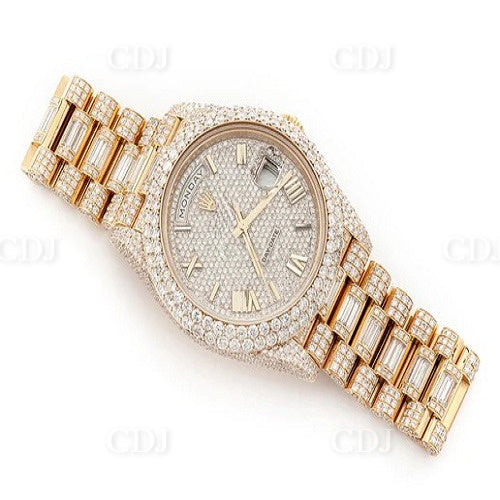 OEM ODM Vintage Fashion Mens Stainless Steel Gold Plated Luxury Wrist Hand Watch Custom Brand Logo Natural Diamond Analog Watch  customdiamjewel   