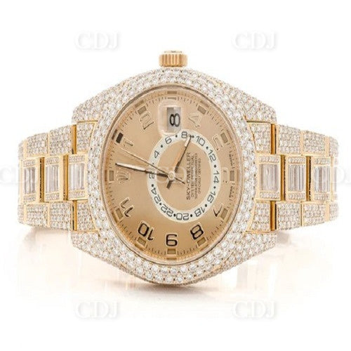 Latest Design Natural Diamond Yellow Gold Plated Watch Luxury Iced Out Automatic Mechanical Watch High Quality Fashion Watches  customdiamjewel   