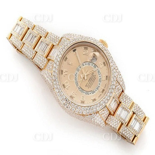 Latest Design Natural Diamond Yellow Gold Plated Watch Luxury Iced Out Automatic Mechanical Watch High Quality Fashion Watches  customdiamjewel   