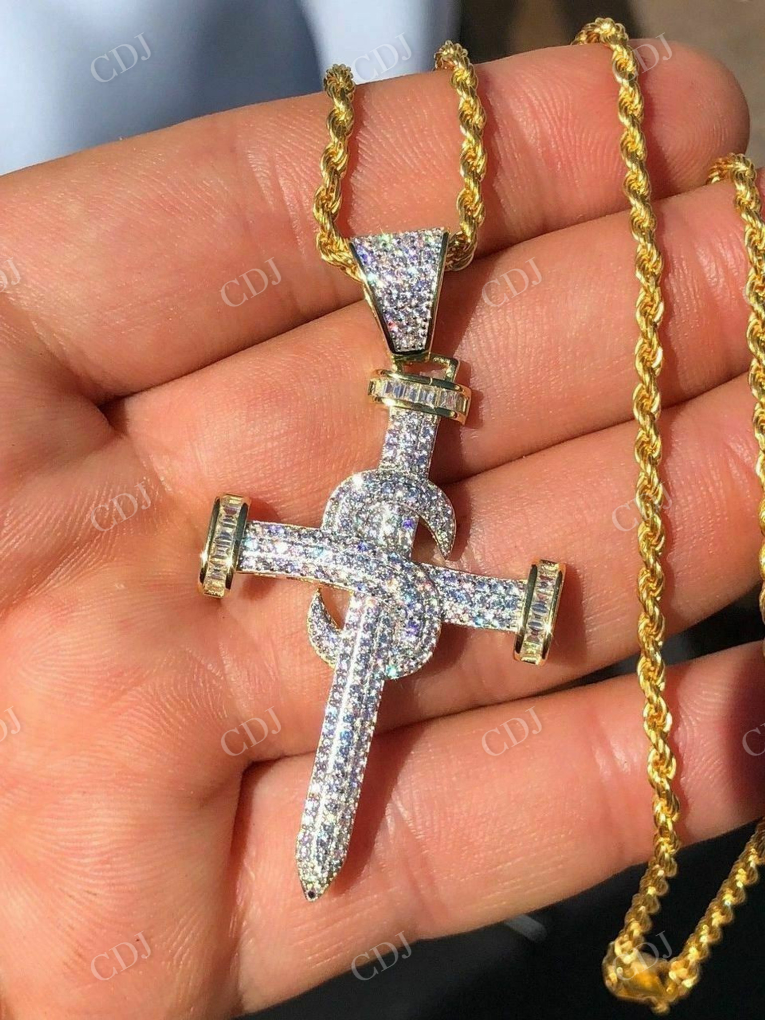 Super Iced Diamond Nail Cross Pendant  customdiamjewel   