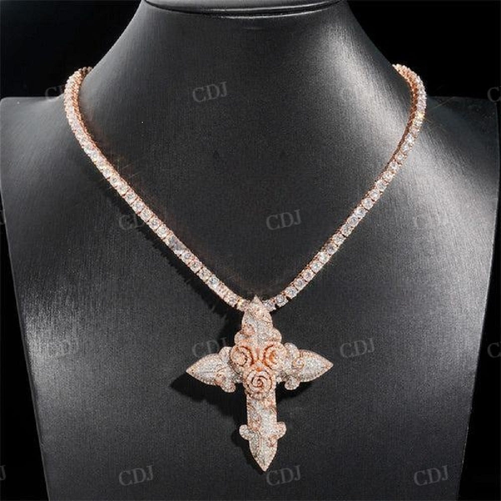 Tall Iced Out Flower Style Cross Diamond Pendant  customdiamjewel   