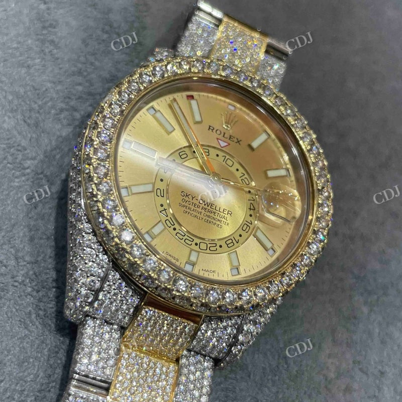 Rolex Sky Dweller Champagne Dial Iced Out Watch  customdiamjewel   