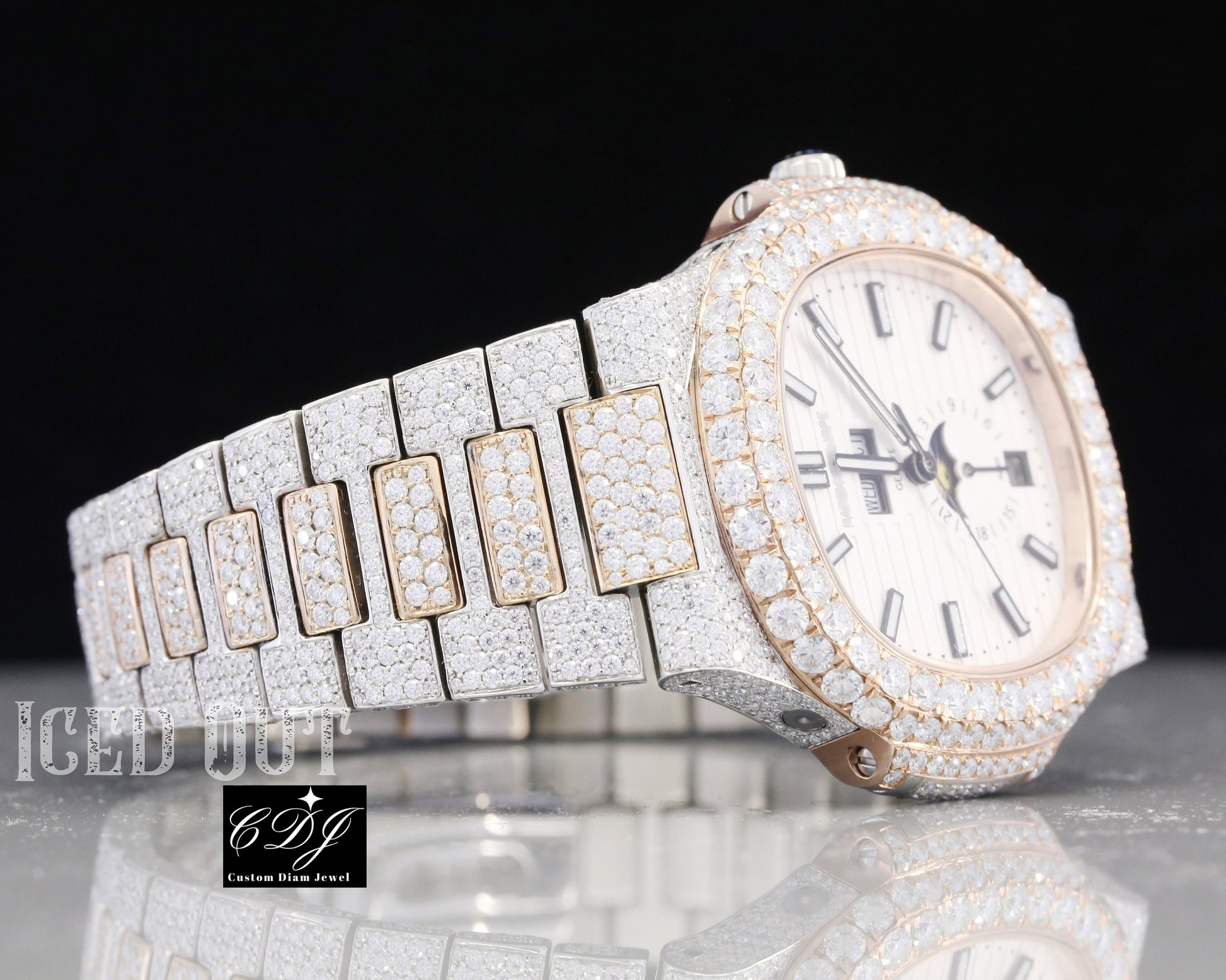 Two Tone Natural Diamond Watch Fully Iced Out Diamond Watches Customized Manufacture Watches For Men Top Branded Wrist Watches Mechanical Automatic  customdiamjewel   