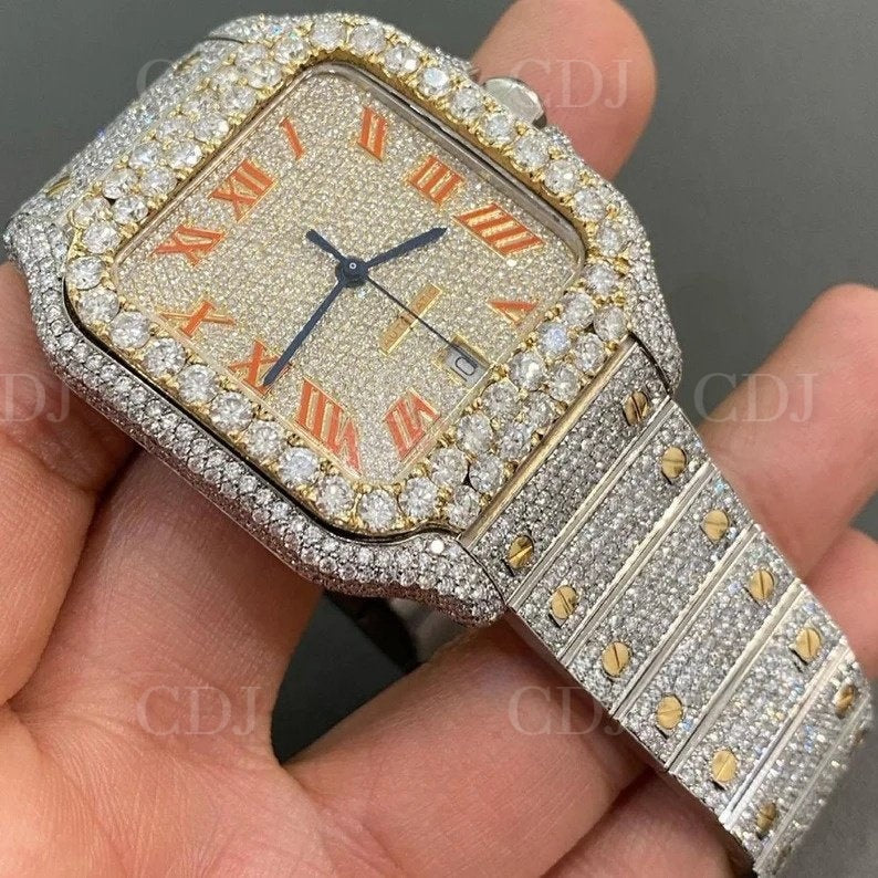 Real Diamond Fully Ice Out Stainless Steel Bust Down Cartier Wrist Watch (24 To 28 CTW)  customdiamjewel   