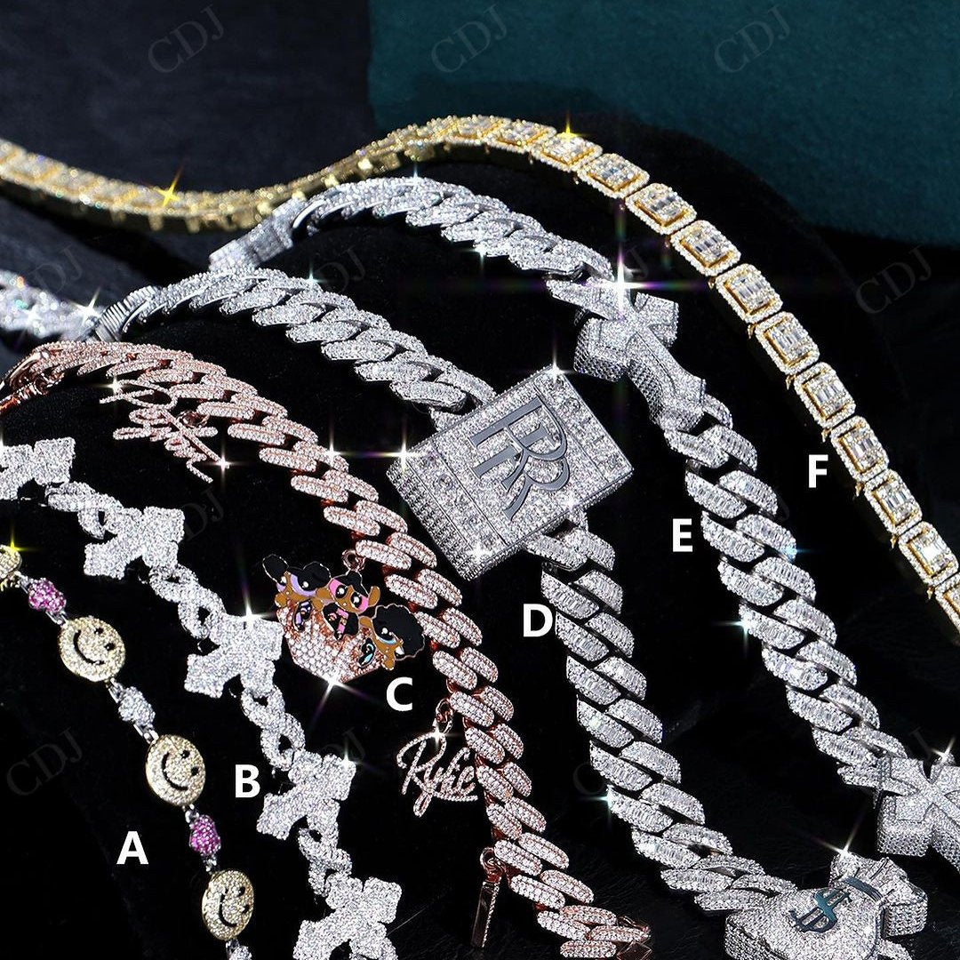 Iced Out Wholesale Price Moissanite Station Chain Nacklace hip hop jewelry CustomDiamJewel   