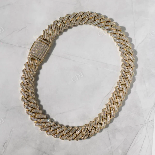 Baguette Diamond Yellow Gold Plated Cuban Chain  customdiamjewel   