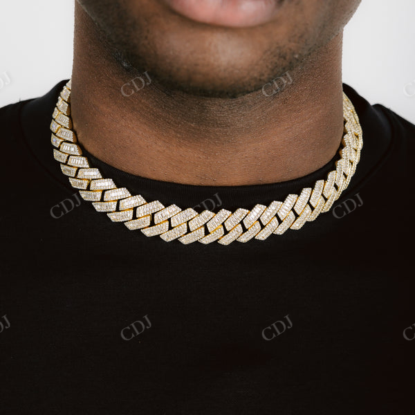 Baguette Diamond Yellow Gold Plated Cuban Chain  customdiamjewel   