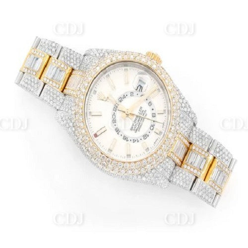 Luxury Top Brand Watch Design For Men Two Tone White Yellow Gold Plated Natural Diamond Watch Hip Hop Iced Out Diamond Watches  customdiamjewel   