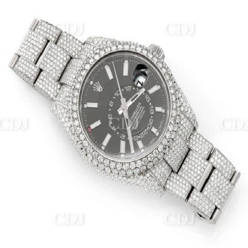 Black Dial Custom Luxury Stainless Steel Rolex Diamond Watch (24.00CTW)  customdiamjewel   