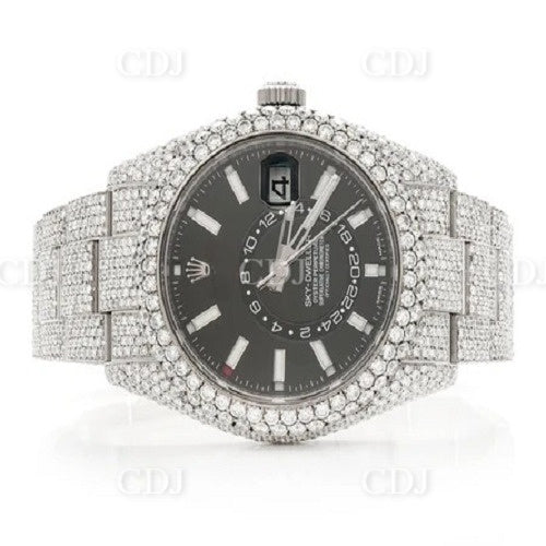 Black Dial Custom Luxury Stainless Steel Rolex Diamond Watch (24.00CTW)  customdiamjewel   