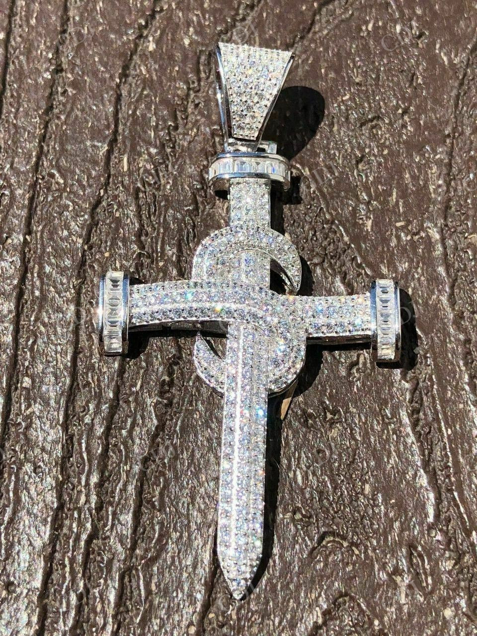 Real Iced Diamond Nail Cross Pendant  customdiamjewel   