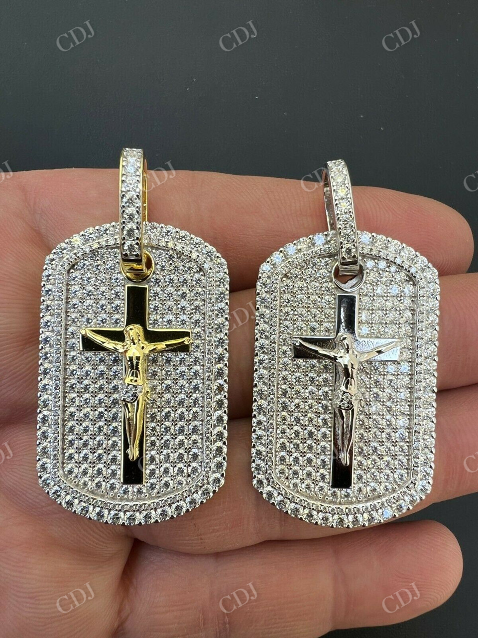 Iced Jesus & Cross Dog Tag Pendant  customdiamjewel   