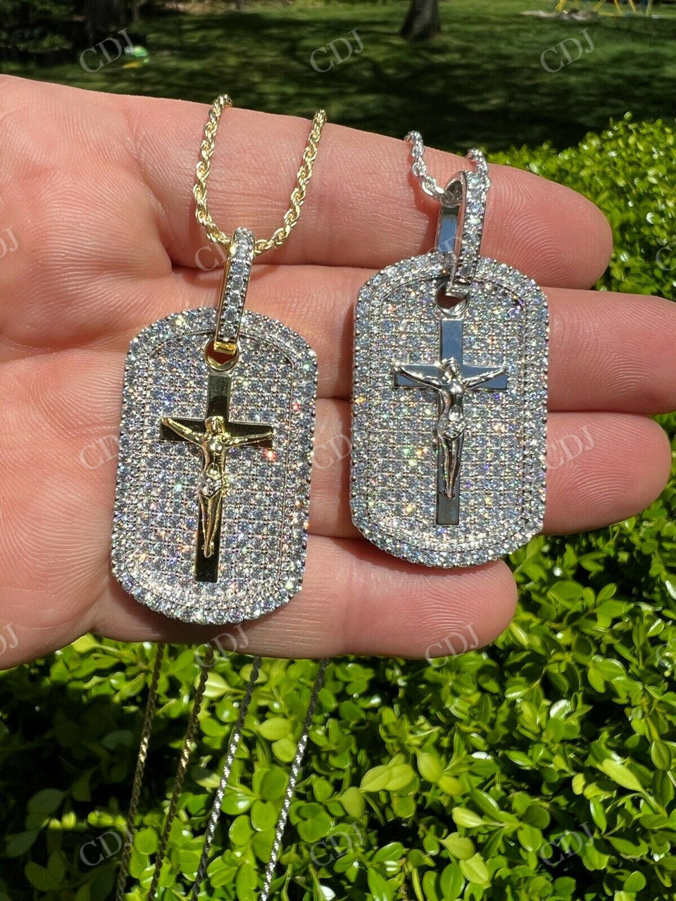 Iced Jesus & Cross Dog Tag Pendant  customdiamjewel   