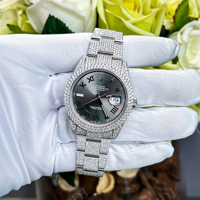 Rolex Datejust Black Dial Diamond Watch  customdiamjewel   