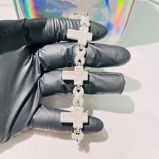 925 Sterling Silver Cross Design Iced Out Bracelet hip hop jewelry CustomDiamJewel   