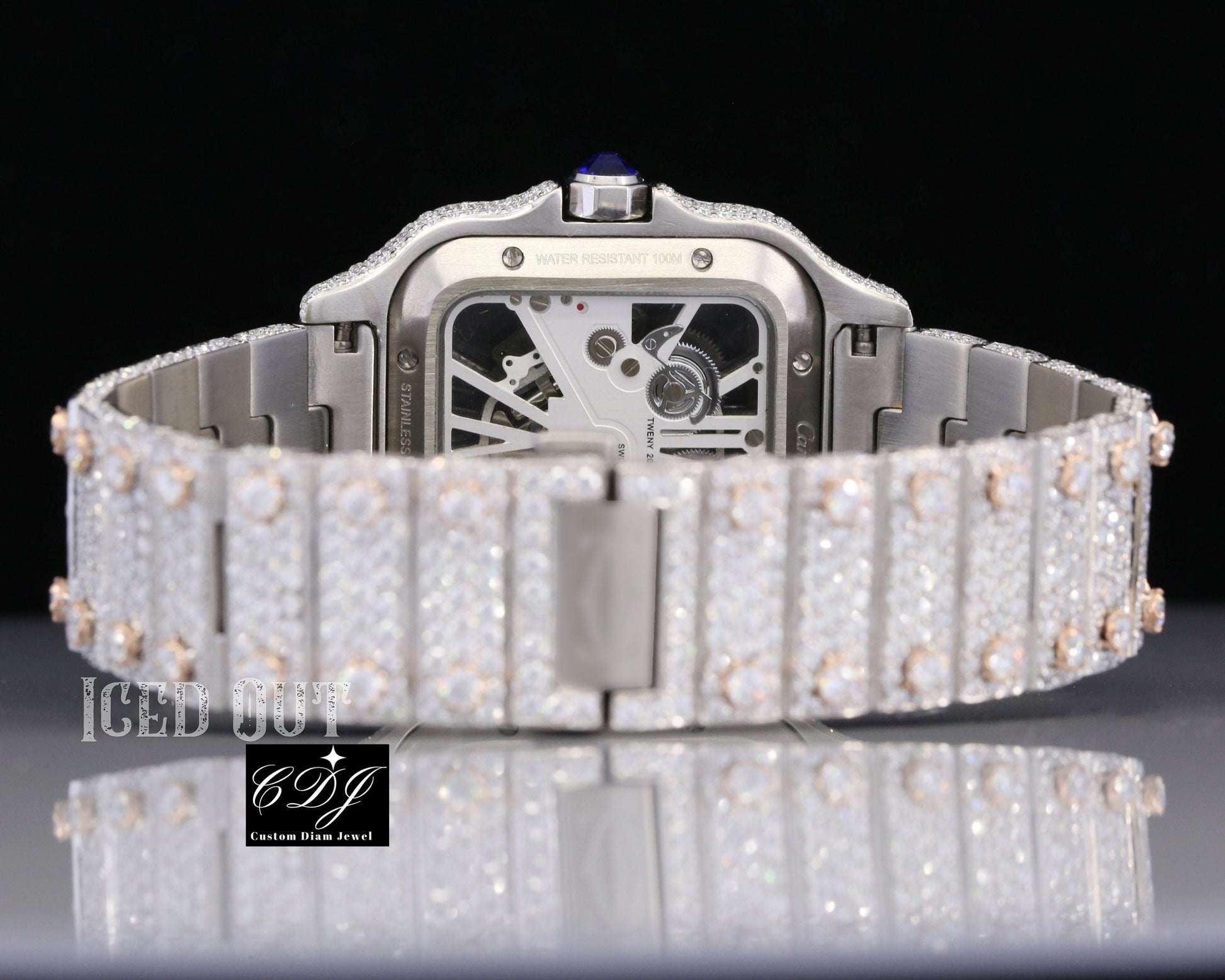 Luxury Moissanite Skeleton Fully Diamond Watch Cartier Colorless Moissanite Certified Diamond Watch  customdiamjewel   