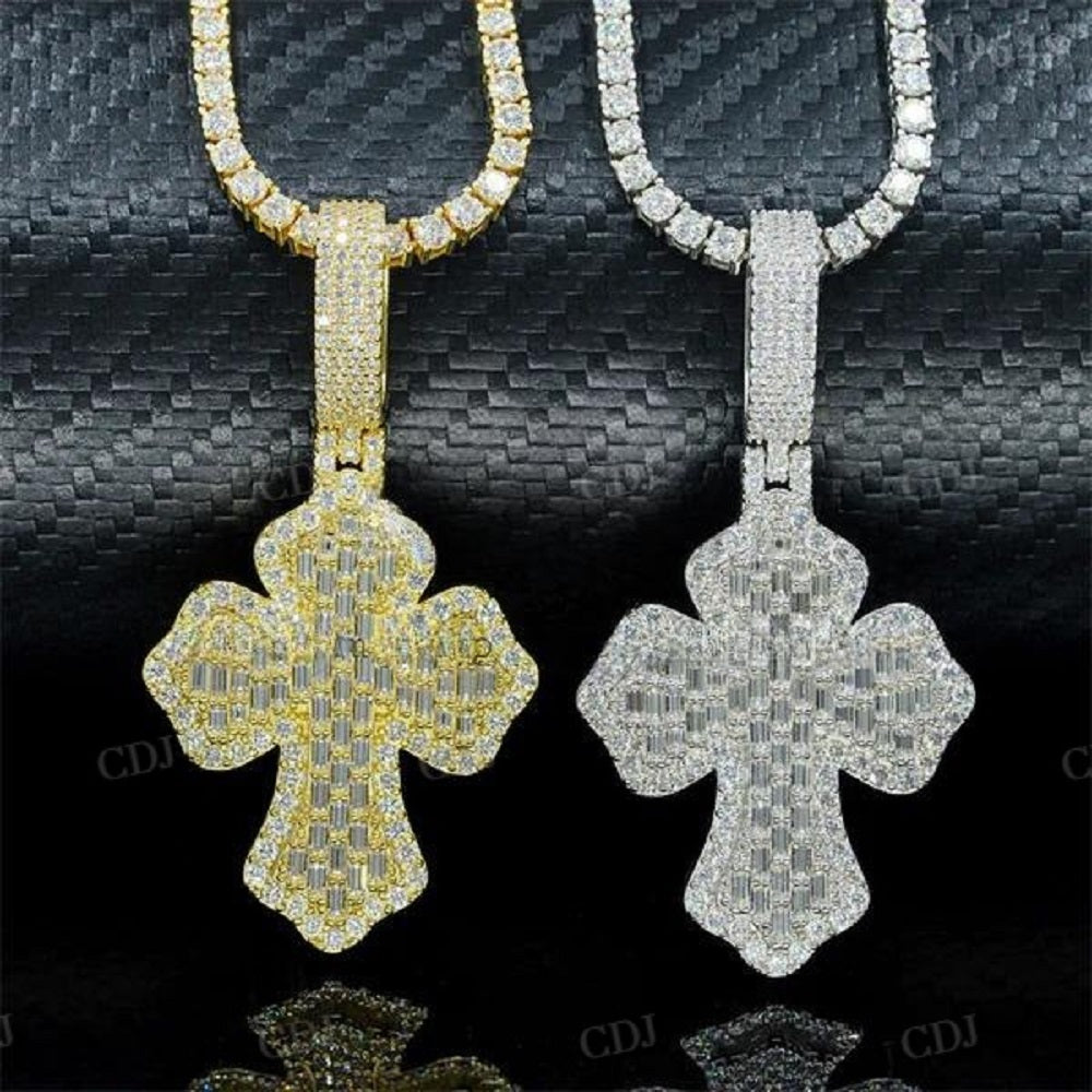 Iced Out Rapper Jewelry Baguette Diamonds Cross Pendant  customdiamjewel   