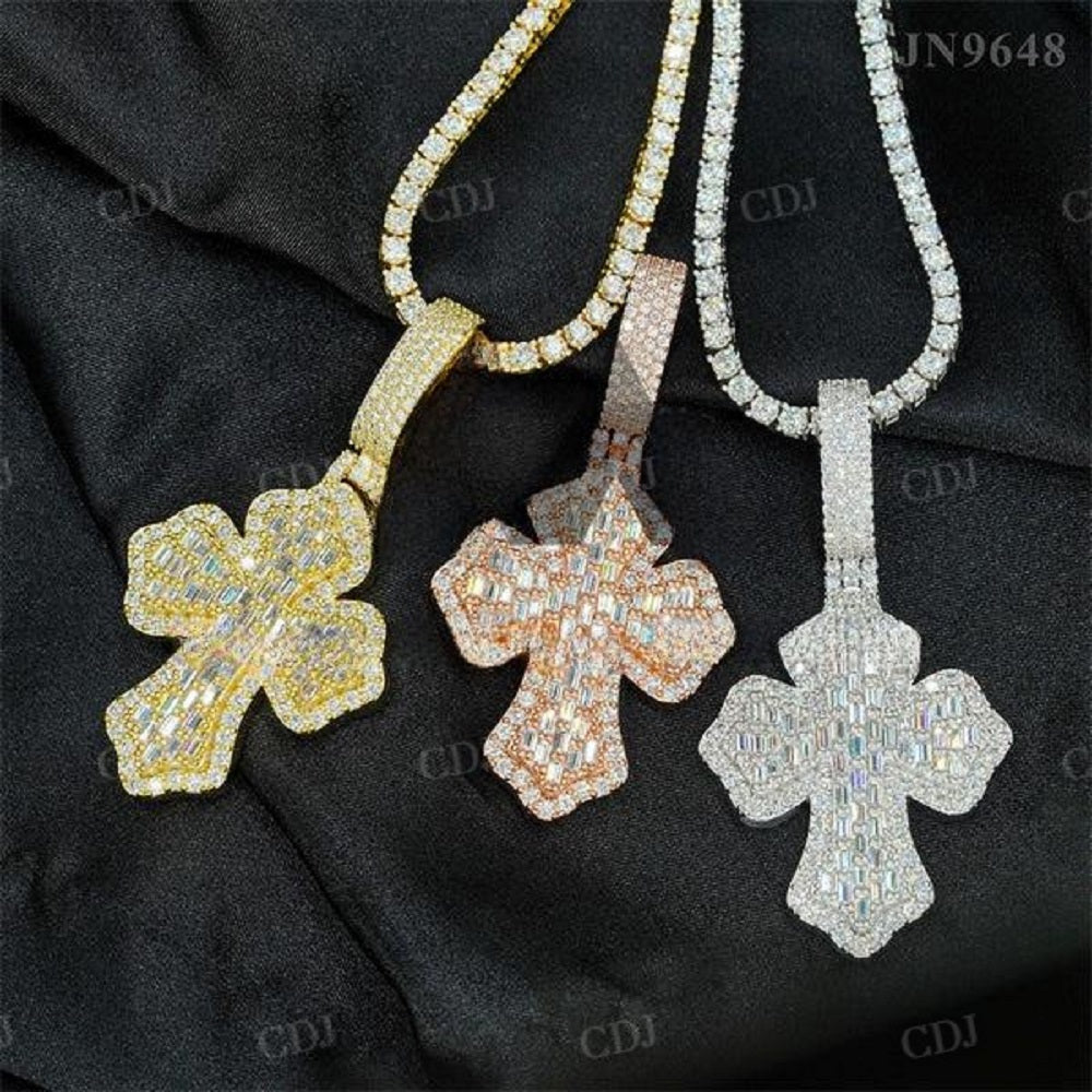 Iced Out Rapper Jewelry Baguette Diamonds Cross Pendant  customdiamjewel   