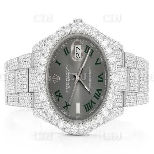 VVS Moissanite Diamond Watch Iced Out Hip Hop Watch Rolex Date Just Wrist Watch 27.70 CTW (Approx)  customdiamjewel   