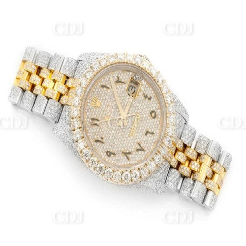 Rolex Lab Grown Diamond Hip Hop Watch Gold And Silver Plated Two Tone Watch 12.54 CTW (Approx)  customdiamjewel   