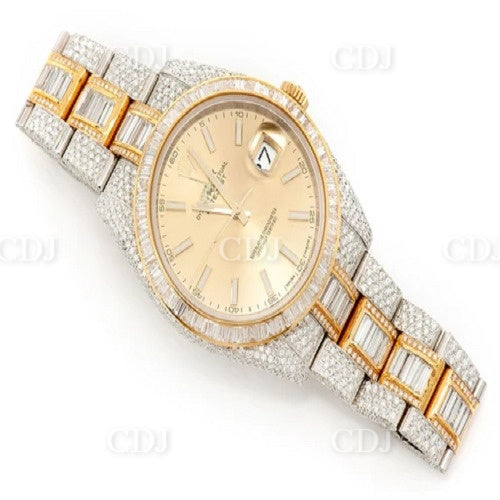 Natural Diamond Watch Two Tone Gold Plated Diamond Watch Rolex Date Just Watch 18.90CTW (Approx)  customdiamjewel   