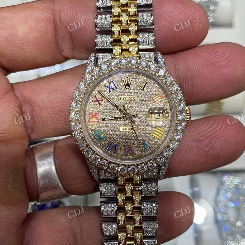 36mm Rolex Big Bezel on Diamond Rainbow Digit Watch  customdiamjewel   