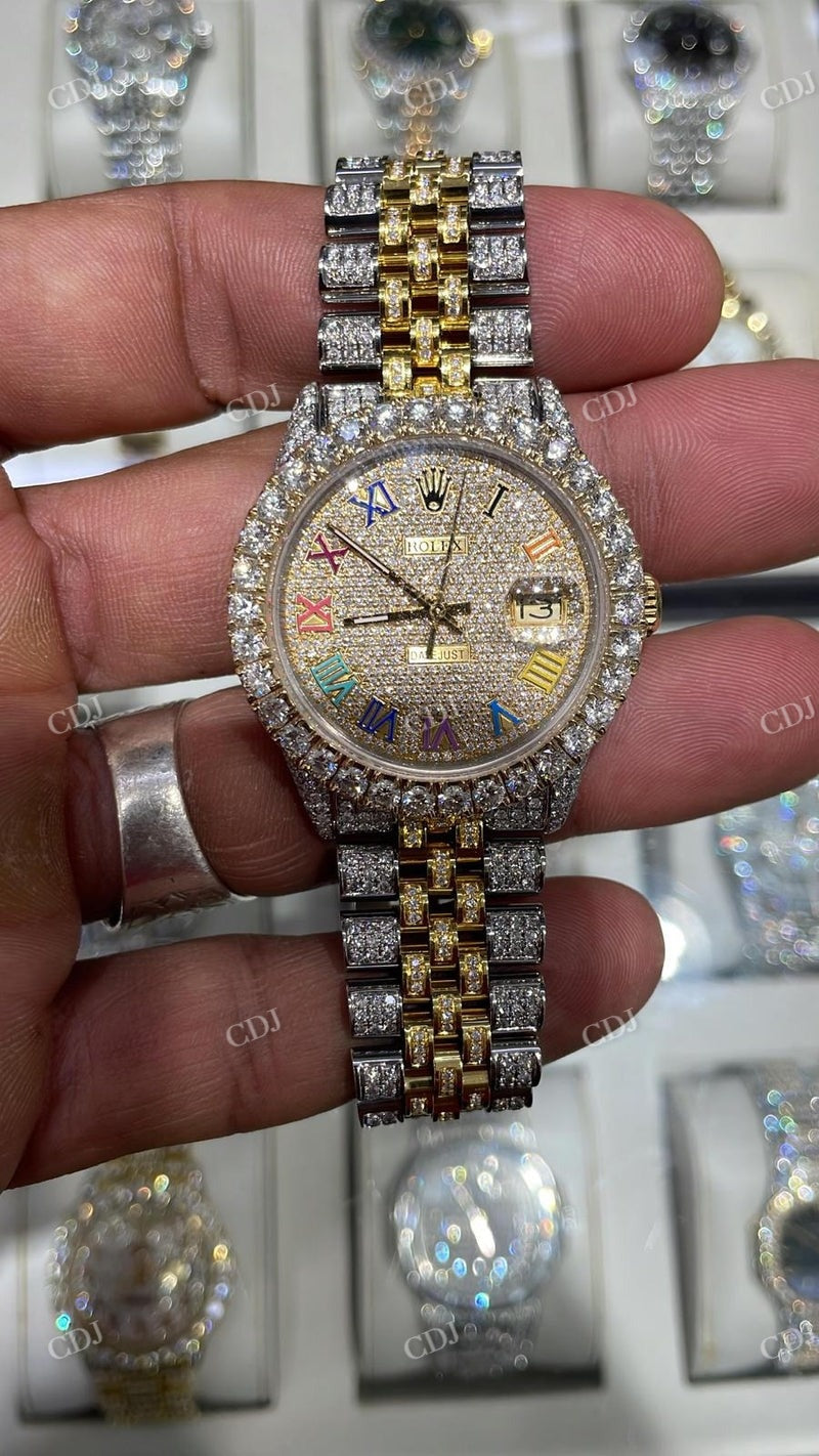 36mm Rolex Big Bezel on Diamond Rainbow Digit Watch  customdiamjewel   