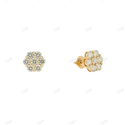 Yellow Gold Plated Moissanite Diamond Floral design Earrings hip hop jewelry CustomDiamJewel