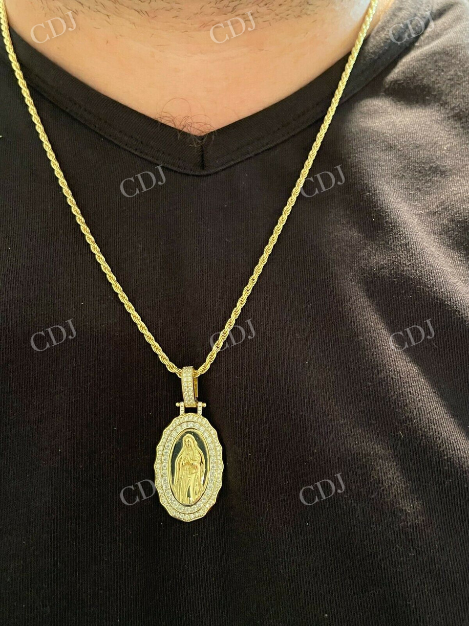 14K Gold Moissanite Mary Pendant For Men  customdiamjewel   