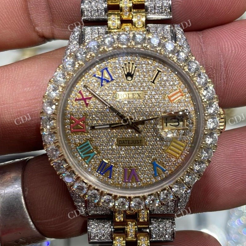 36mm Rolex Big Bezel on Diamond Rainbow Digit Watch  customdiamjewel   