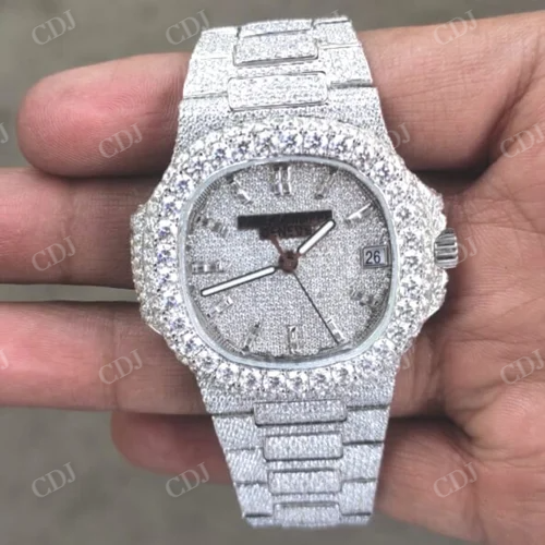 Natural Diamond Watch For Men Big Dial Watches Bust Down Watch Hip Hop Watch  Exquisite Design Watches  customdiamjewel   