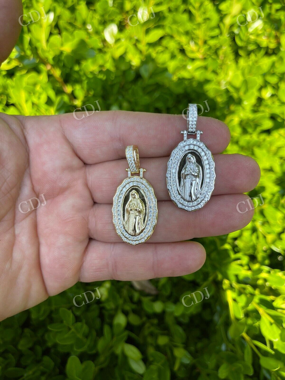 14K Gold Moissanite Mary Pendant For Men  customdiamjewel   