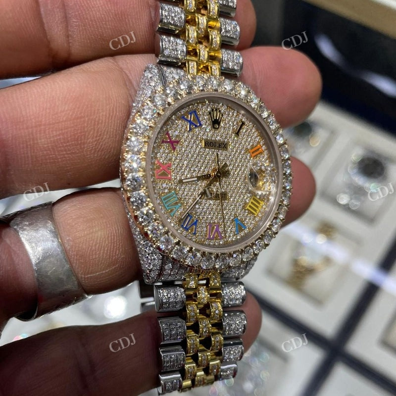 36mm Rolex Big Bezel on Diamond Rainbow Digit Watch  customdiamjewel   