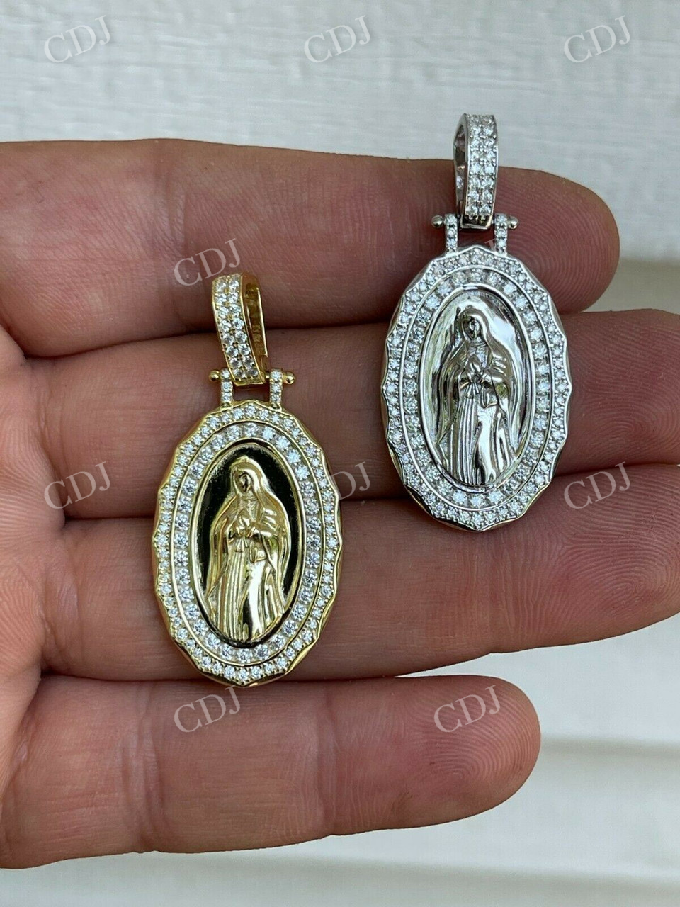 14K Gold Moissanite Mary Pendant For Men  customdiamjewel   