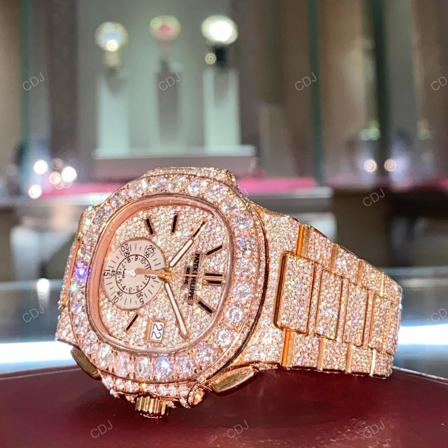 Rose Gold Color Squair Shape Diamond Chrono Watch hip hop jewelry CustomDiamJewel   