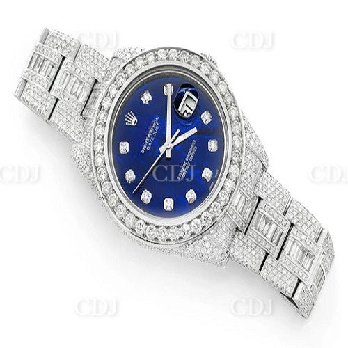 Earth Minded Diamond Watch Blue Dial Rolex Date Just Watch Stainless Steel Watch 23.95 CTW (Approx)  customdiamjewel   